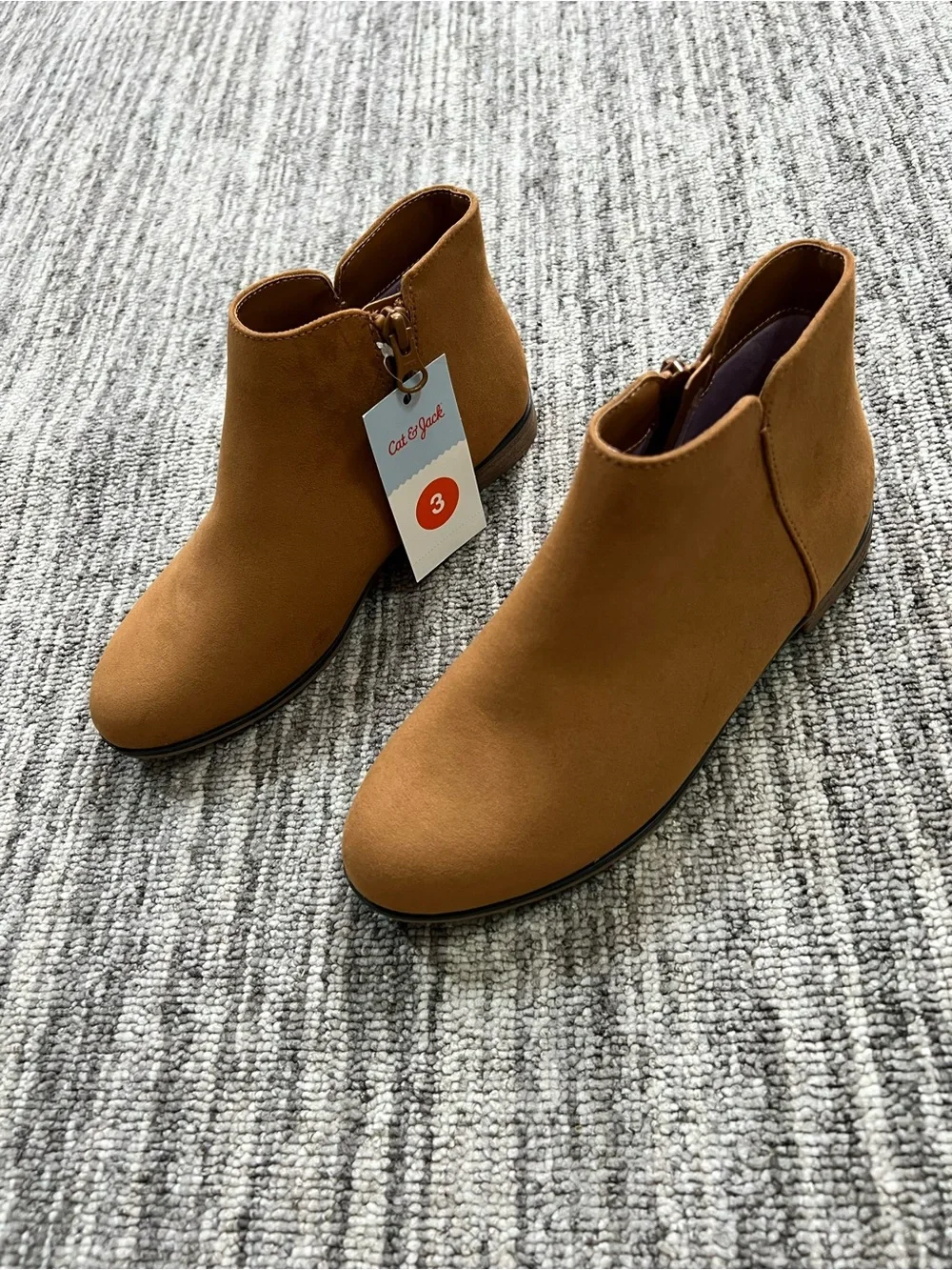 Cat & Jack Cognac Suede-Look Ankle Booties Size 3